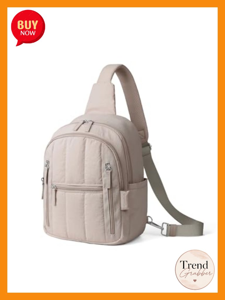 Large Puffer Sling Bag For Women, Crossbody Backpack, Rfid Travel Hiking